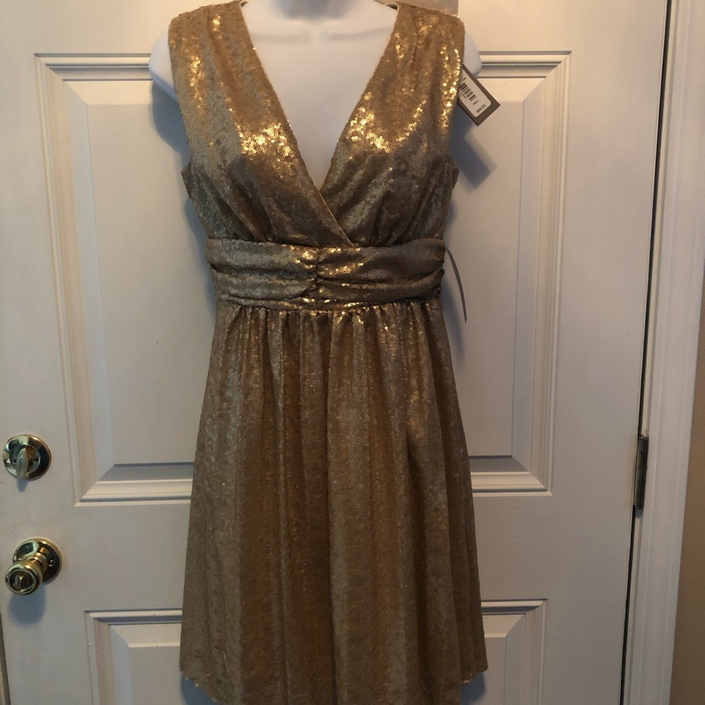 New Eva Mendes NY&Co Gold Sequin Dress - S